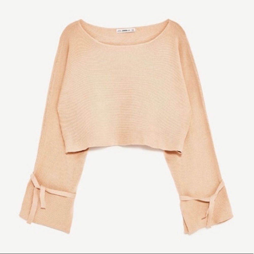Zara Light Pink Ribbon Sleeve Sweater